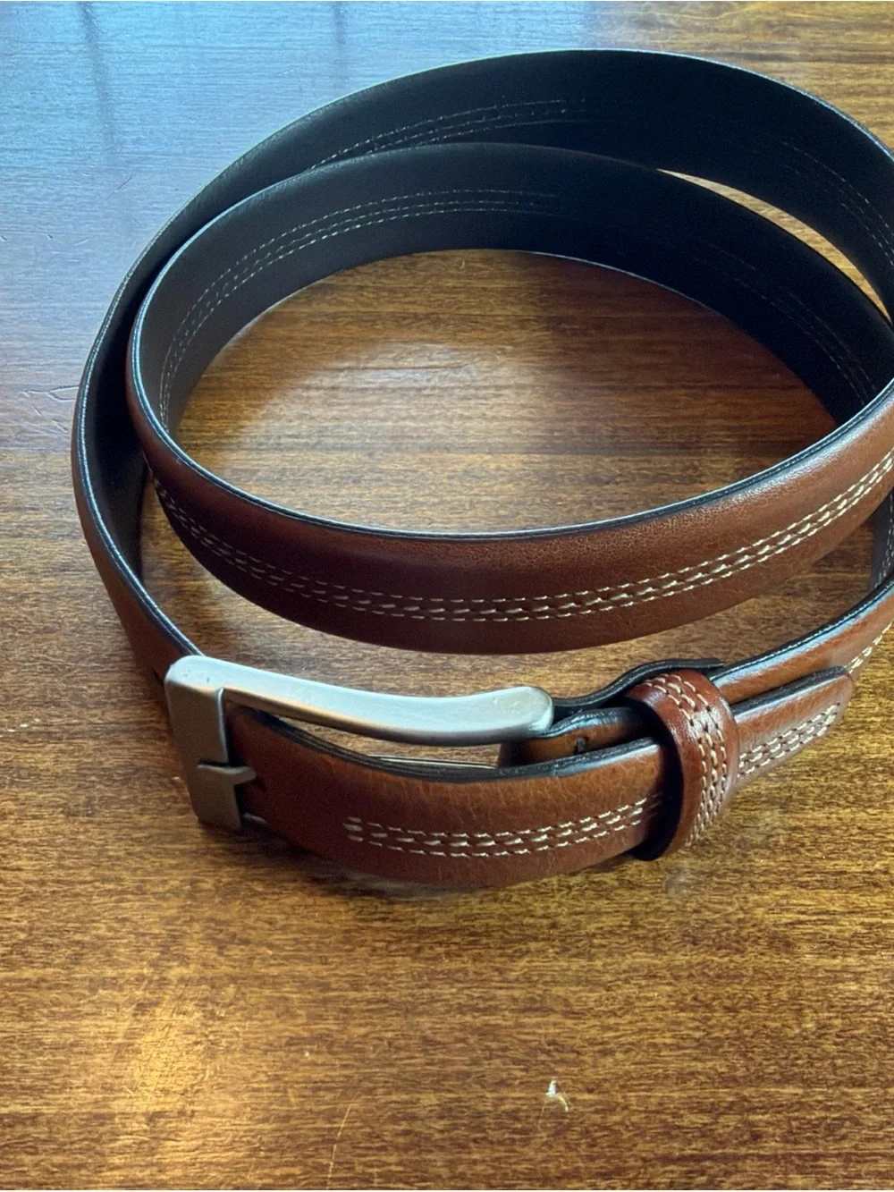 Joseph Abboud Brown Leather Men's Belt with Contrast Stitching Italy
